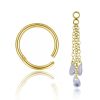 Golden earring and charm with chains and zirconia crystals